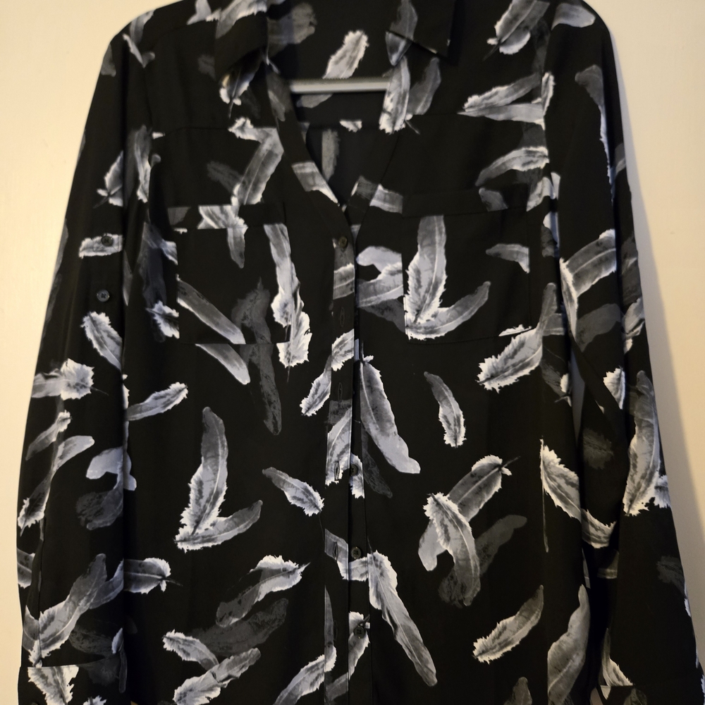 Express Black and White Feather Print Shirt